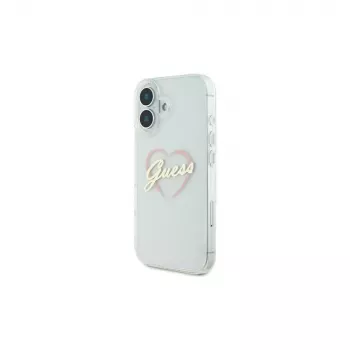 Guess GUHCP16MHCHGSPT Hard Case for Apple iPhone 16 Plus, Transparent, IML Heart Pattern