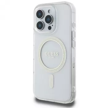 Guess Glitter Circle MagSafe Hard Case for Apple iPhone 16 Pro Max (6.9 inch) - Transparent