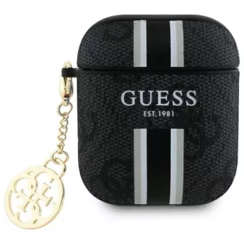 Guess GUA2P4RPSK AirPods 1/2 Cover Black 4G Printed Stripes Charm