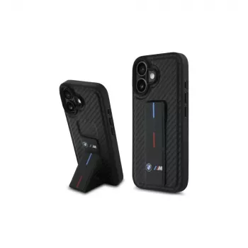 BMW BMHCP16SGSPCCK M Grip Stand Smooth and Carbon Hardcase for iPhone 16 6.1 – Black