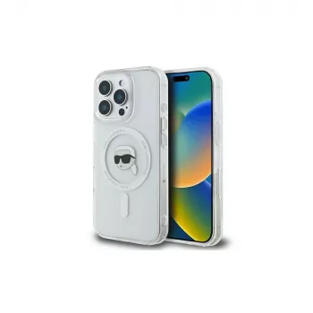 Karl Lagerfeld KLHMP16LHLSKIH Hardcase IML Metal Karl Head MagSafe for Apple iPhone 16 Pro, White