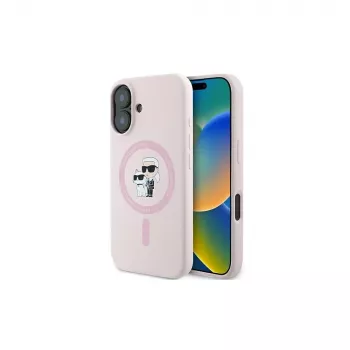 Karl Lagerfeld iPhone 16 Plus 6.7 inch Silicone Hard Case with Ring and MagSafe - Pink