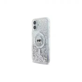 Karl Lagerfeld Liquid Glitter Karl Head MagSafe Hard Case for Apple iPhone 16 6.1 inch - Transparent