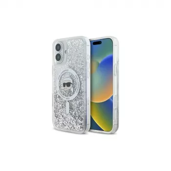 Karl Lagerfeld Liquid Glitter Karl Head MagSafe Hard Case for iPhone 16 Plus, Transparent