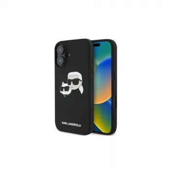 Karl Lagerfeld iPhone 16 Plus 6.7 inch Black Hardcase Silicone Double Heads Print MagSafe