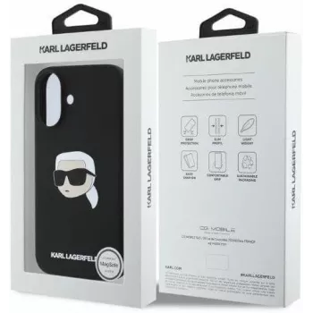 Karl Lagerfeld KLHMP16SSKHPPLK iPhone 16 6.1 Black Silicone Hard Case with Karl Head Print and MagSafe