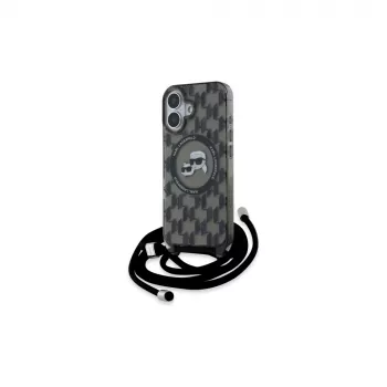 Karl Lagerfeld KLHMP16SHCKCKLCK iPhone 16 6.1 Black Hardcase IML Crossbody Monogram Karl & Choupette Head MagSafe