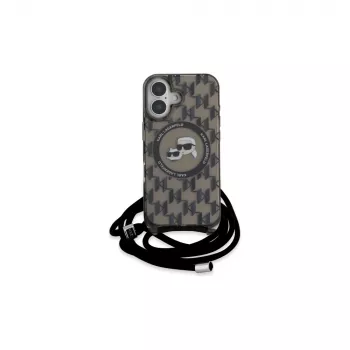 Karl Lagerfeld KLHMP16SHCKCKLCK iPhone 16 6.1 Black Hardcase IML Crossbody Monogram Karl & Choupette Head MagSafe