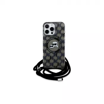 Karl Lagerfeld KLHMP16XHCKCKLCK iPhone 16 Pro Max 6.9 inch Black Hardcase IML Crossbody Monogram Karl & Choupette Head MagSafe