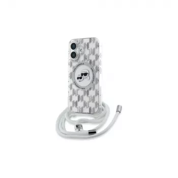Karl Lagerfeld KLHMP16SHCKCKLCT iPhone 16 6.1 inch Transparent Hardcase IML Crossbody Monogram Karl & Choupette Head MagSafe