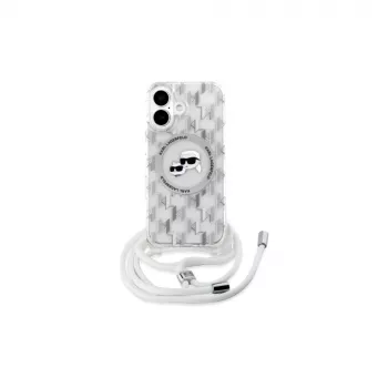 Karl Lagerfeld KLHMP16SHCKCKLCT iPhone 16 6.1 inch Transparent Hardcase IML Crossbody Monogram Karl & Choupette Head MagSafe