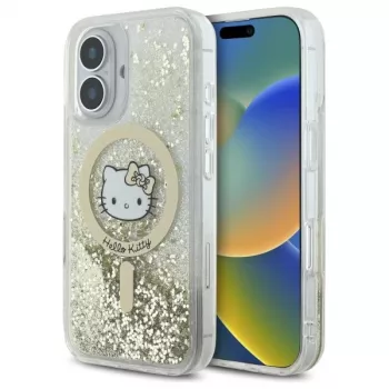Hello Kitty HKHMP16SLGDIH iPhone 16 6.1 inch White Gold Hardcase Liquid Glitter Fever MagSafe