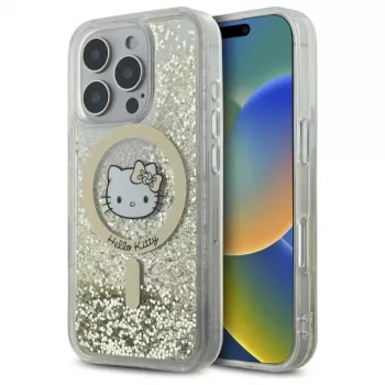 Hello Kitty HKHMP16LLGDIH Liquid Glitter Fever MagSafe Hard Case for Apple iPhone 16 Pro (6.3 inch) - White Gold