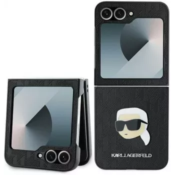 Karl Lagerfeld KLHCZF6PGKSKIHK Saffiano Monogram Hard Case for Samsung Galaxy Z Flip 6 / Z Flip 7 FE, Black