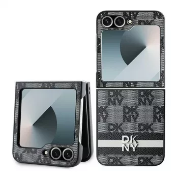 DKNY DKHCZF6PCPTSSK Protective Hard Case for Samsung Galaxy Z Flip6 F741 / Z Flip7 FE, Black Chequered Pattern with Printed Stripes