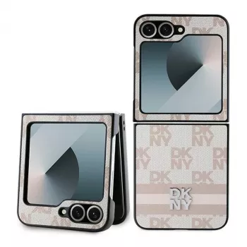DKNY DKHCZF6PCPTSSP Protective Back Cover for Samsung Galaxy Z Flip 6 - Pink Chequered Pattern Printed Stripes