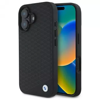 BMW BMHMP16S23RDDK iPhone 16 6.1 inch Black Hardcase Sign Leather Diamond Metal Logo MagSafe