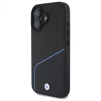 BMW Sign Leather Textured And Line MagSafe Hard Case for Apple iPhone 16 6.1 inch - Black