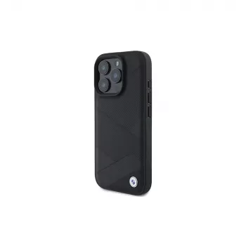 BMW Sign Leather Crossing Lines Pattern Hard Case for Apple iPhone 16 Pro 6.3 inch Black