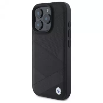 BMW BMHCP16X23RCGPK iPhone 16 Pro Max 6.9 inch Black Hardcase Sign Leather Crossing Lines Pattern