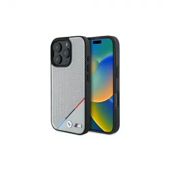 BMW M Perforated Tricolor Line Hardcase for Apple iPhone 16 Pro 6.3 inch Grey MagSafe