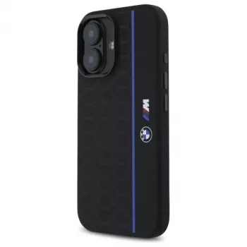 BMW BMHMP16S23SHEB iPhone 16 6.1 inch Black Silicone Hard Case Hexagon Blue Line MagSafe