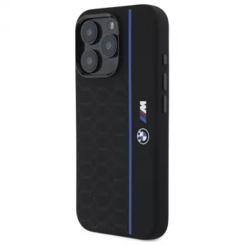 BMW BMHMP16L23SHEB iPhone 16 Pro Hard Case Silicone Hexagon Blue Line MagSafe Black