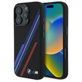 BMW BMHMP16X23SSPK Hardcase Silicone MagSafe Case for iPhone 16 Pro Max 6.9 inch Black Random Lines