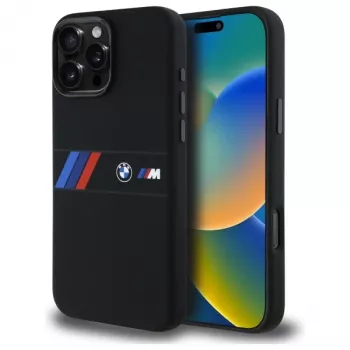 BMW M Collection Silicone Hard Case with Middle Stripe MagSafe for Apple iPhone 16 Pro Max 6.9 inch Black