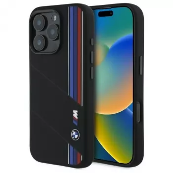 BMW M Collection Hardcase Silicone Cut Tricolor Lines MagSafe for Apple iPhone 16 Pro Max 6.9 inch Black