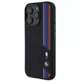 BMW M Collection Hardcase Silicone Cut Tricolor Lines MagSafe for Apple iPhone 16 Pro Max 6.9 inch Black