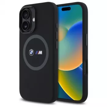 BMW M Collection Silicone Back Cover for Apple iPhone 16 6.1 inch Black with MagSafe and Printed Ring