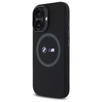BMW M Collection Silicone Back Cover for Apple iPhone 16 6.1 inch Black with MagSafe and Printed Ring