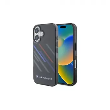 BMW BMHCP16M23HTRAK Hardcase for iPhone 16 Plus 6.7 inch Black Motorsport IML Random Stripes