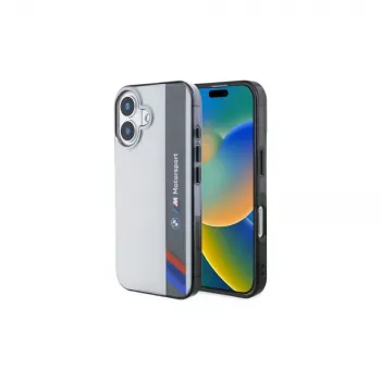 BMW BMHCP16S23HTFEG iPhone 16 6.1 inch Grey Hard Case Motorsport IML Vertical Stripe
