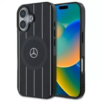 Mercedes-Benz MEHMP16S23HRSK Double Layer Crossed Lines Hardcase for iPhone 16 6.1 inch Black MagSafe