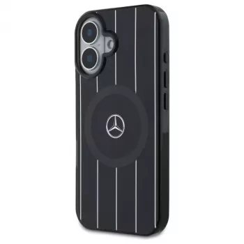 Mercedes-Benz MEHMP16S23HRSK Double Layer Crossed Lines Hardcase for iPhone 16 6.1 inch Black MagSafe
