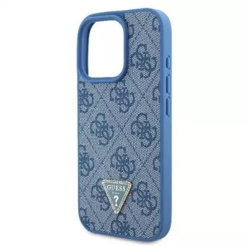 Guess GUHCP16LP4TDSCPB iPhone 16 Pro 6.3 inch Blue Leather Hard Case with Metal Logo, Rhinestones and Crossbody Strap