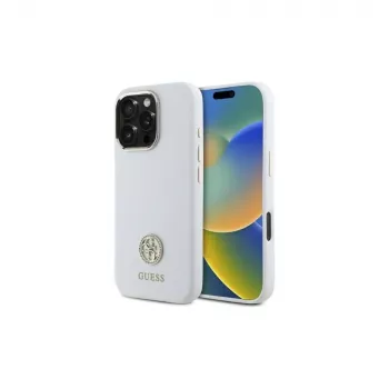 Guess GUHCP16LM4DGPH iPhone 16 Pro 6.3 inch White Silicone Hardcase with Rhinestone Logo 4G