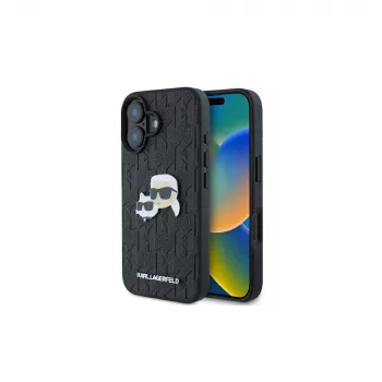 Karl Lagerfeld Monogram Karl & Choupette Head Pin Case for iPhone 16 (Black)