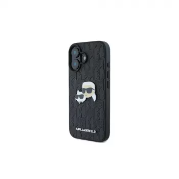 Karl Lagerfeld Monogram Karl & Choupette Head Pin Case for iPhone 16 (Black)