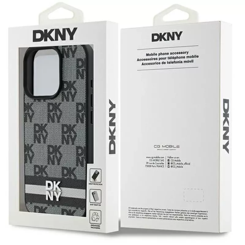DKNY DKHCP16LPCPTSSK Hard Case for Apple iPhone 16 Pro 6.3 inch Black Checkered Pattern & Printed Stripes
