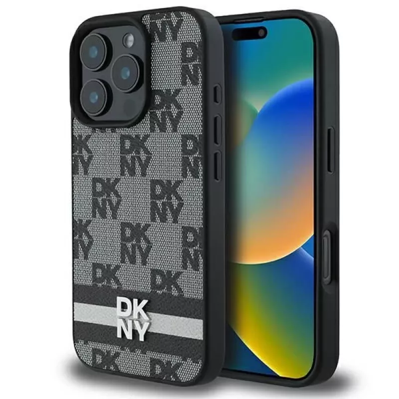 DKNY DKHCP16LPCPTSSK Hard Case for Apple iPhone 16 Pro 6.3 inch Black Checkered Pattern & Printed Stripes