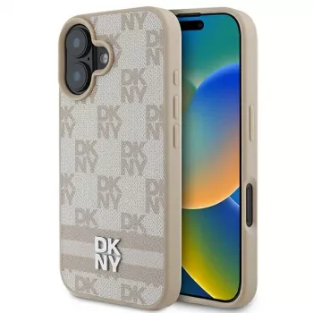 DKNY DKHCP16SPCPTSSP Hard Case for Apple iPhone 16 6.1 inch Pink Checkered Pattern & Printed Stripes