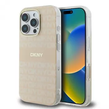 DKNY DKHMP16XHRHSEP Hard Case for Apple iPhone 16 Pro Max 6.9 inch Pink Repeat Texture Pattern with Stripe MagSafe