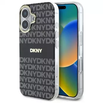 DKNY DKHMP16SHRHSEK Hard Case for Apple iPhone 16 6.1 inch - Black Repeat Texture Pattern With Stripe