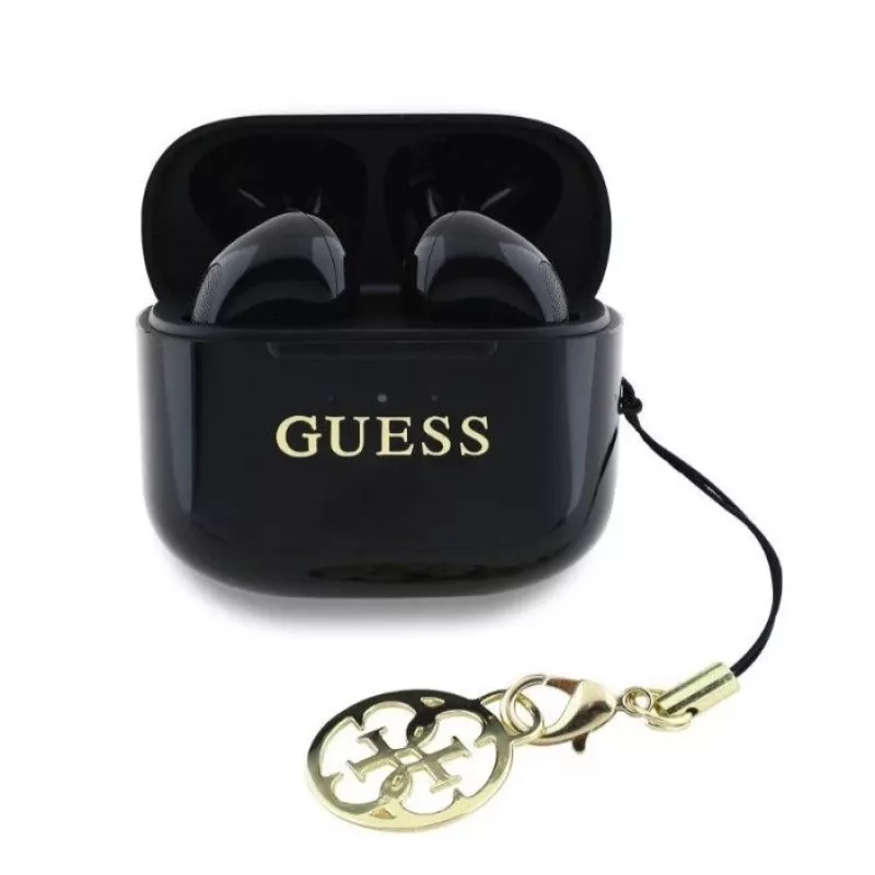 Guess Glossy Effect Printed Classic Logo & Charm TWS Bluetooth Earbuds with Charging Case (Black)