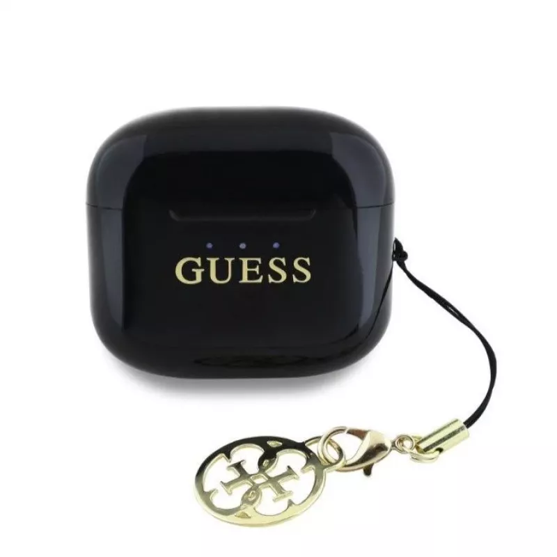 Guess Glossy Effect Printed Classic Logo & Charm TWS Bluetooth Earbuds with Charging Case (Black)