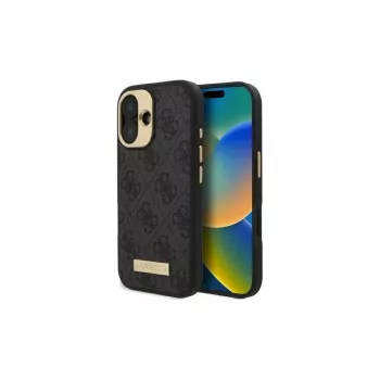 Guess GUHMP16SU4GPRK iPhone 16 6.1 Hardcase 4G Logo Plate MagSafe Black