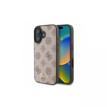 Guess Peony Script MagSafe Case for iPhone 16 (Brown)
